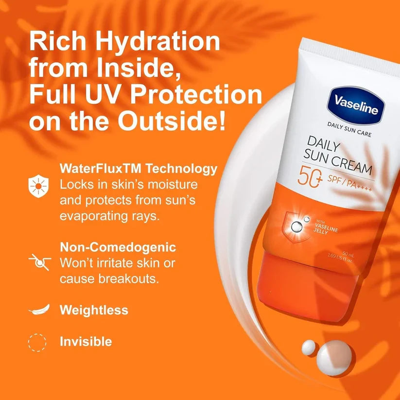 Vaseline Daily Sun Care SPF 50+ Daily Sun Cream, With Vaseline Jelly, 50ml