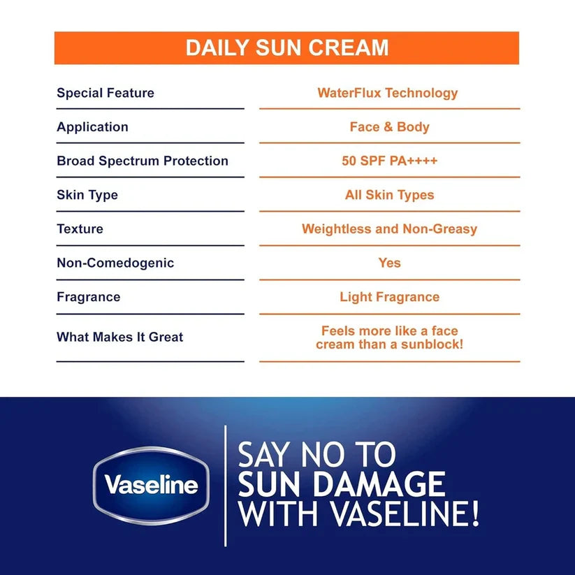 Vaseline Daily Sun Care SPF 50+ Daily Sun Cream, With Vaseline Jelly, 50ml