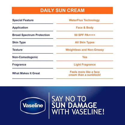 Vaseline Daily Sun Care SPF 50+ Daily Sun Cream, With Vaseline Jelly, 50ml